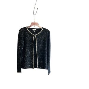 Sioni Lush black with gold silver sequins gold bling trim cardigan sweater Sz L